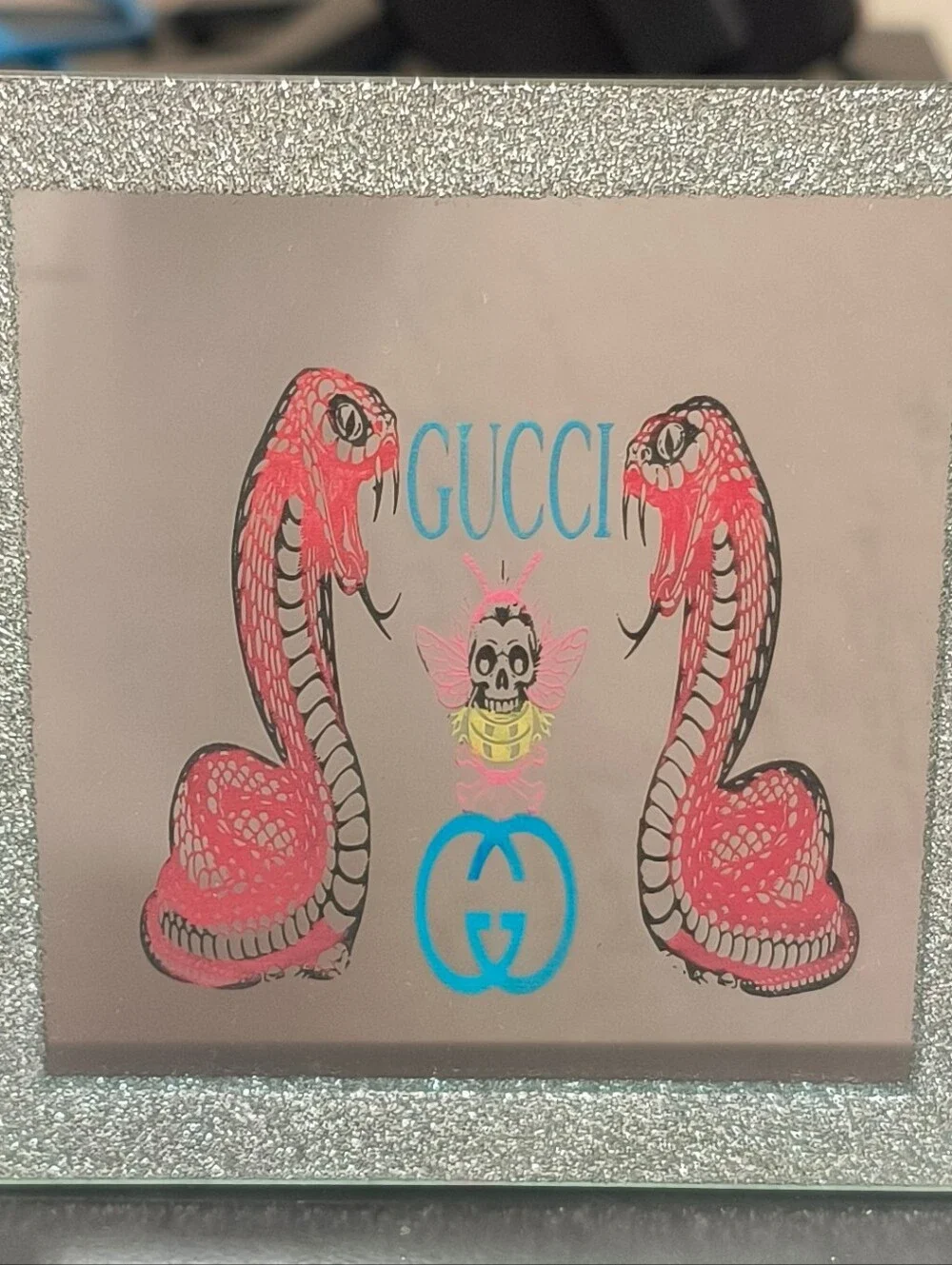 Luxury Pink Snake Logo Wall Desk Mirror